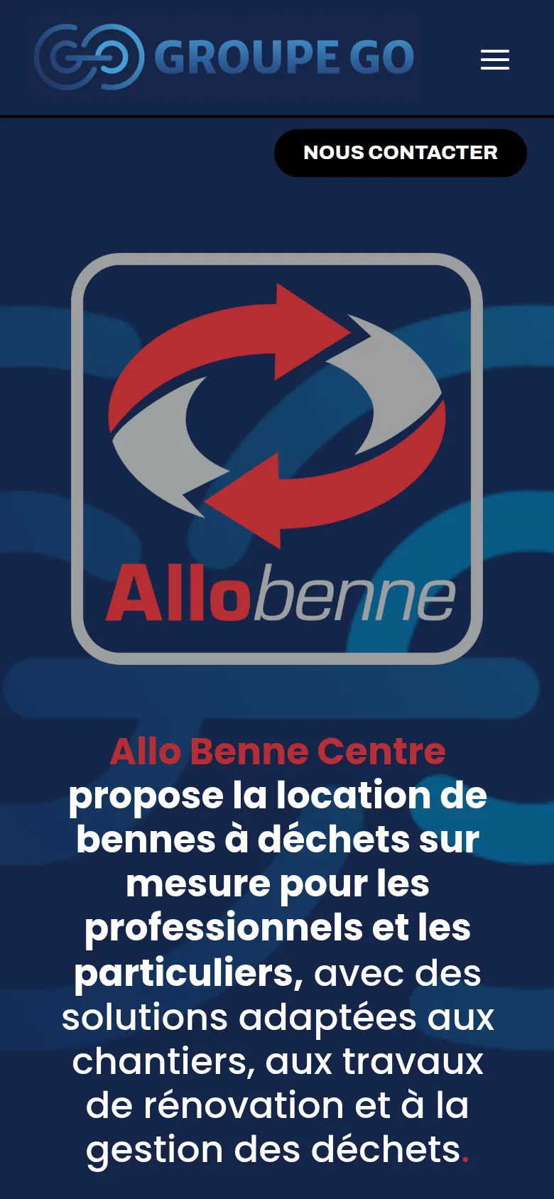 Page « AlloBenne » du site de Groupe Go, sur téléphone.