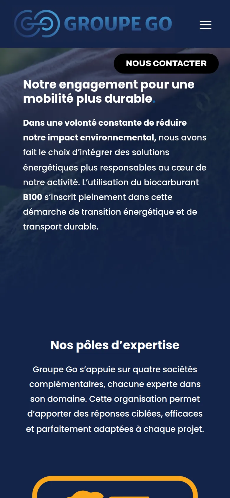 Section « Une mobilité plus durable » de l’accueil du site de Groupe Go, sur téléphone.