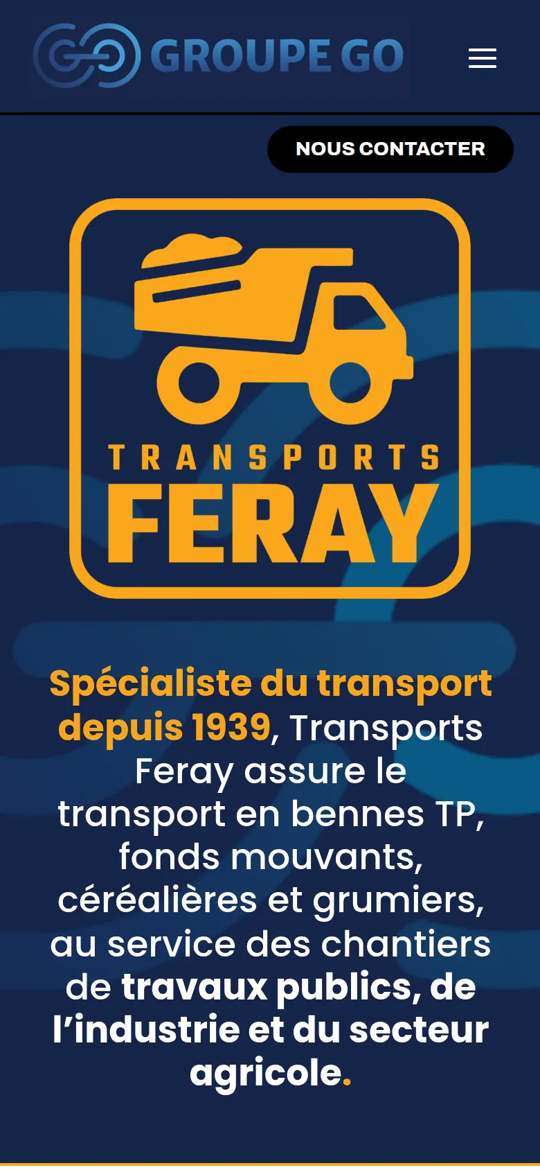 Page « Transports Feray » du site de Groupe Go, sur téléphone.