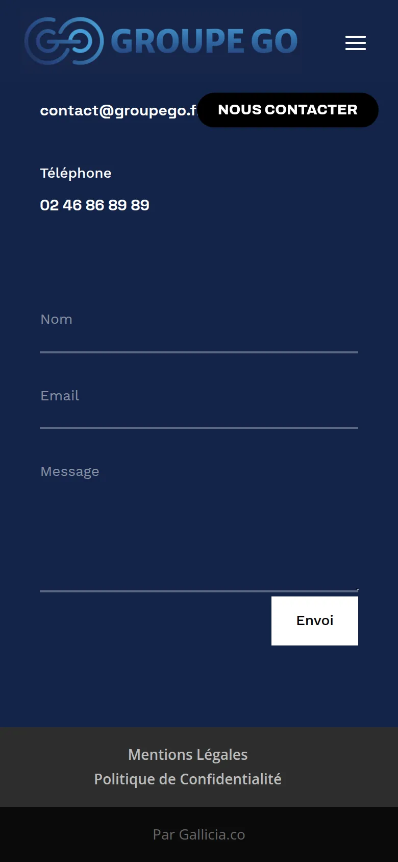 Section « Pied de page » de l’accueil du site de Groupe Go, sur téléphone.