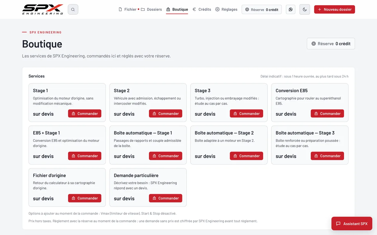 Écran « La Boutique du logiciel » du logiciel SPX Engineering, sur ordinateur.