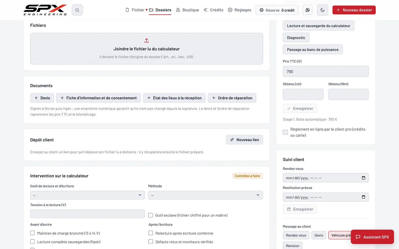 Écran « Le dossier, plus bas » du logiciel SPX Engineering, sur ordinateur.