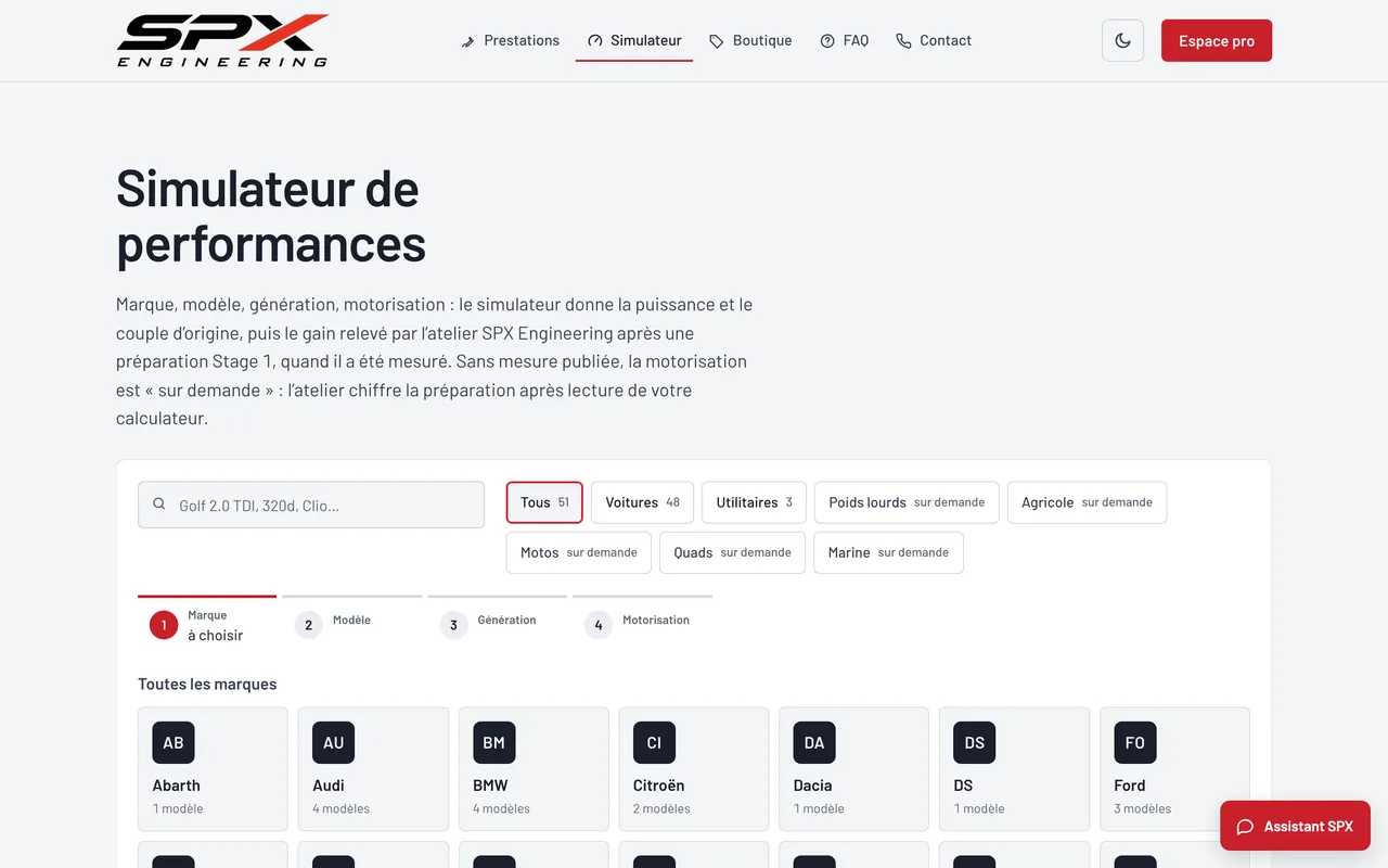 Écran « Le simulateur » du logiciel SPX Engineering, sur ordinateur.